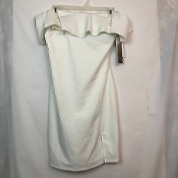 NEW NWT SEQUIN HEARTS Off the Shoulder Dress Cream Ivory Fitted Bodycon Mini 9 - Picture 3 of 9